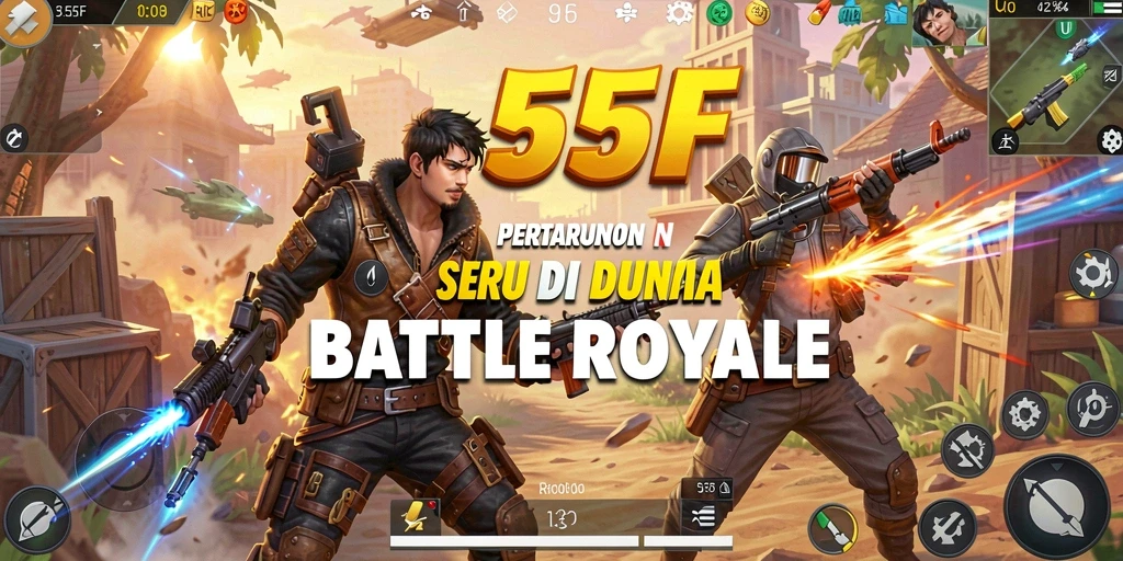Tampilan layar utama gameplay 555F dengan aksi mendebarkan Battle Royale.