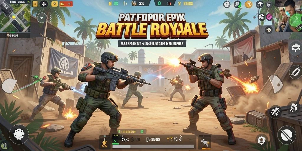 Screenshot gameplay 73K menunjukkan aksi pertempuran seru.