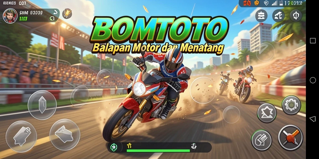 Screenshot menampilkan aksi balapan motor yang mendebarkan di BOMTOTO.