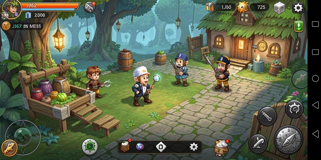 Screenshot JJ62 menampilkan karakter sedang berpetualang dalam game Idle.