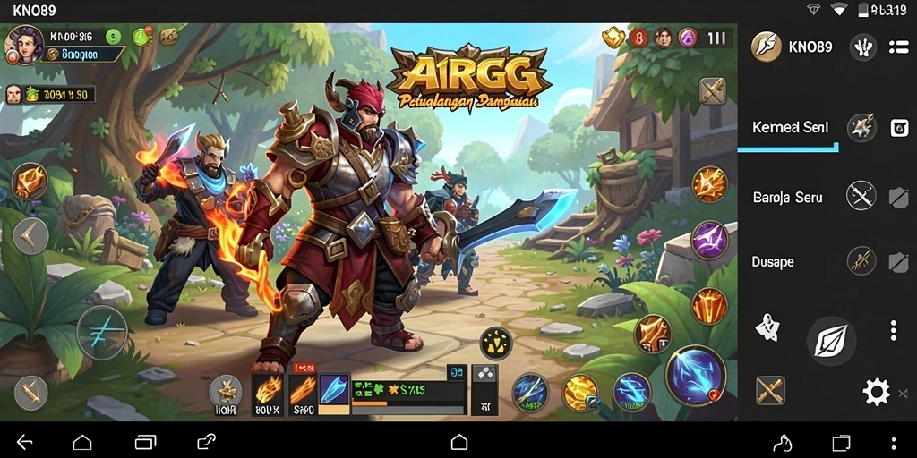 Screenshot gameplay KNO89 yang menampilkan pertarungan epik dan karakter yang kuat.