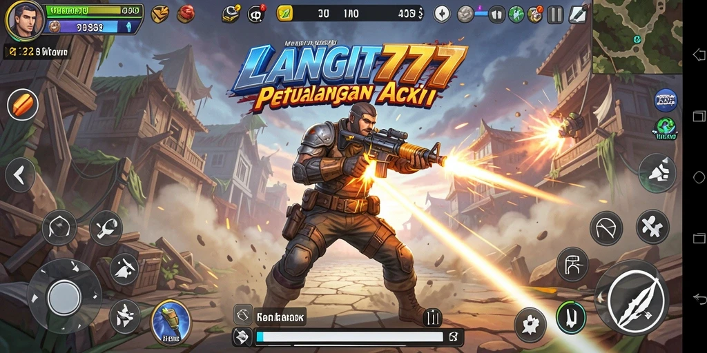 Tampilan seru dari gameplay LANGIT777 saat karakter bertarung melawan musuh.