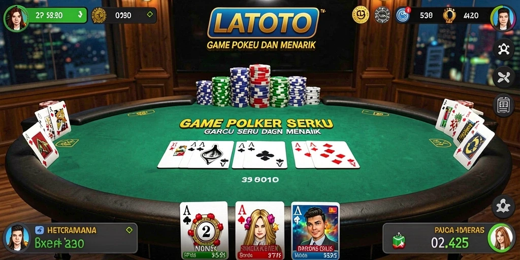 Screenshot LATOTO menampilkan aksi seru bermain Poker dengan antarmuka menarik.