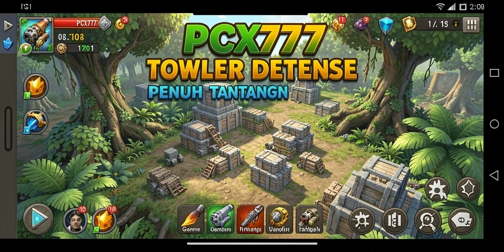 Tampilan gameplay seru dalam PCX777 yang penuh strategi Tower Defense.