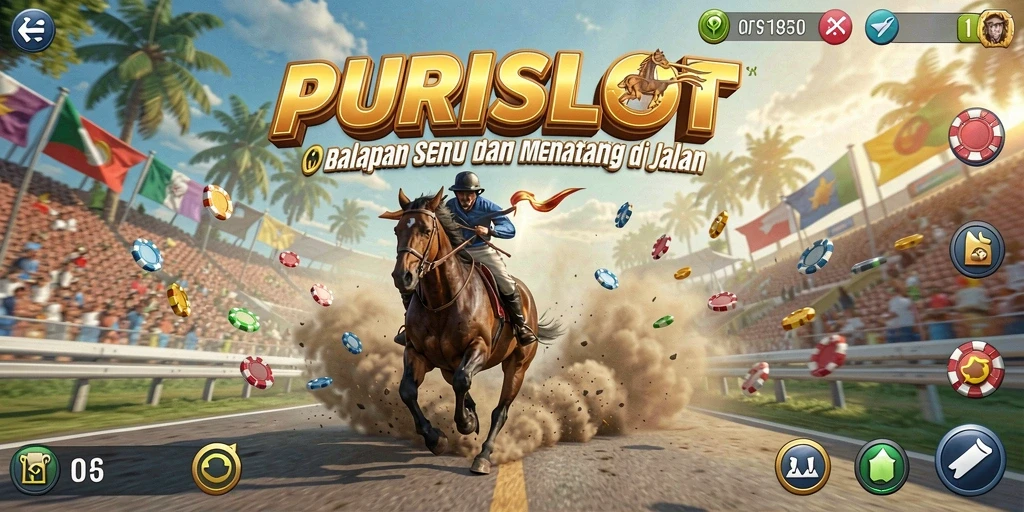 Tampilan gameplay seru dari PURISLOT menampilkan balapan aksi cepat.