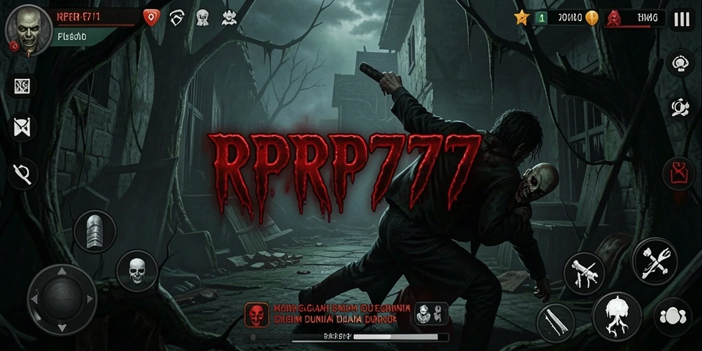 Tampilan gameplay RPRP777 yang menampilkan suasana horror yang mencekam.
