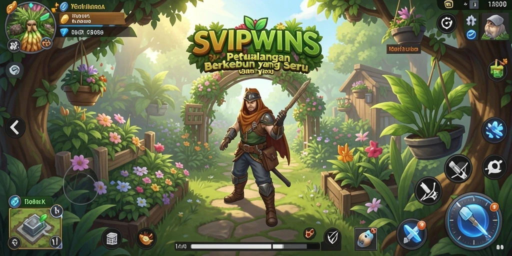 Tampilan seru dari gameplay SVIPWINS saat mengelola kebun.