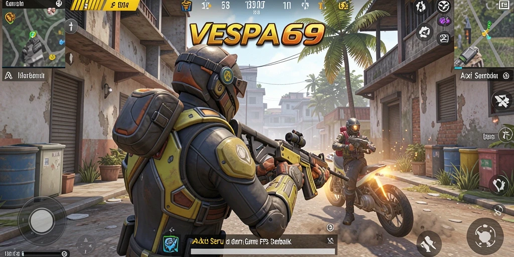 Screenshot VESPA69 menunjukkan aksi intens dalam pertempuran FPS.