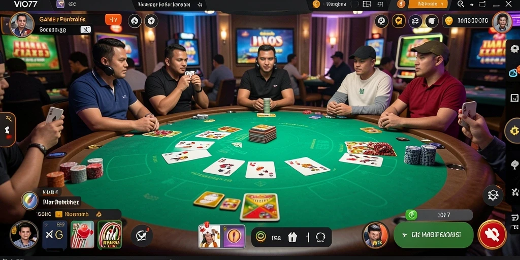 Screenshot utama VIO77 menunjukkan suasana seru permainan Poker.